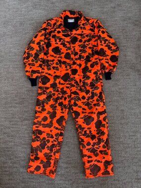 VTG American Field Orange Camo Camouflage Insulated Coveralls 8570 Men XL USA